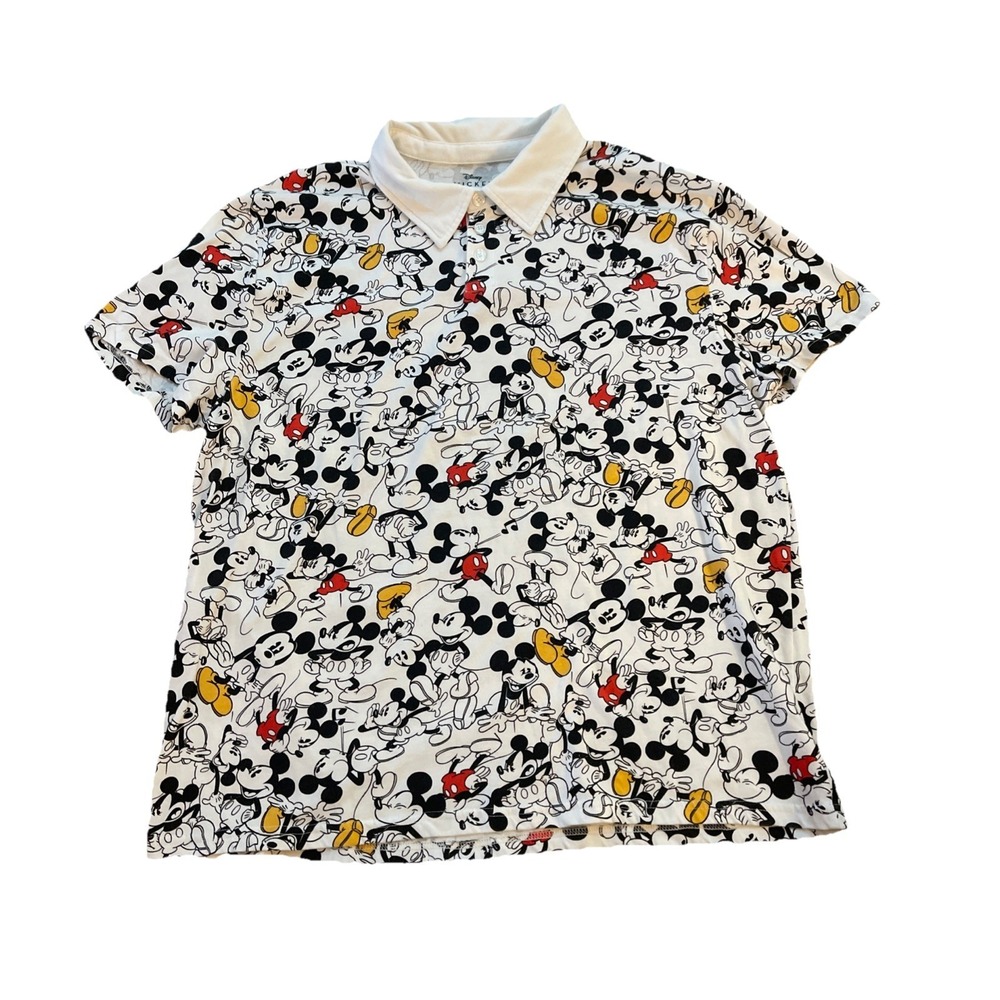 Disney Mickey Mouse Polo Shirt Women's Size XXL White All Over Print